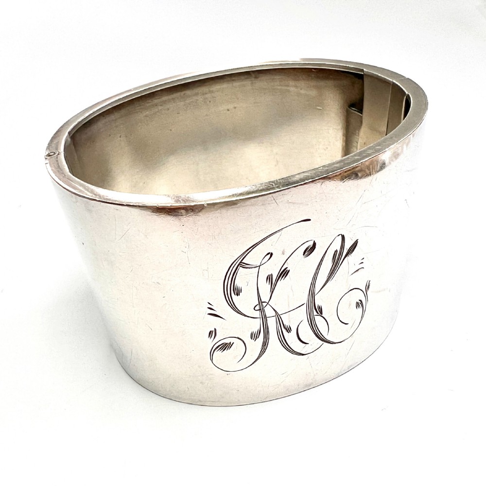 Victorian Wide Sterling Silver Hinged Cuff Bangle View III
