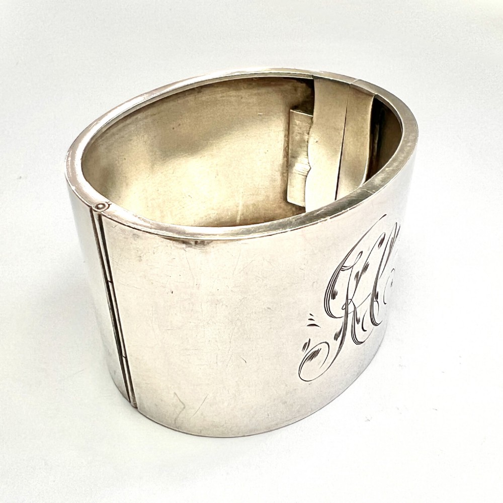 Victorian Wide Sterling Silver Hinged Cuff Bangle View V