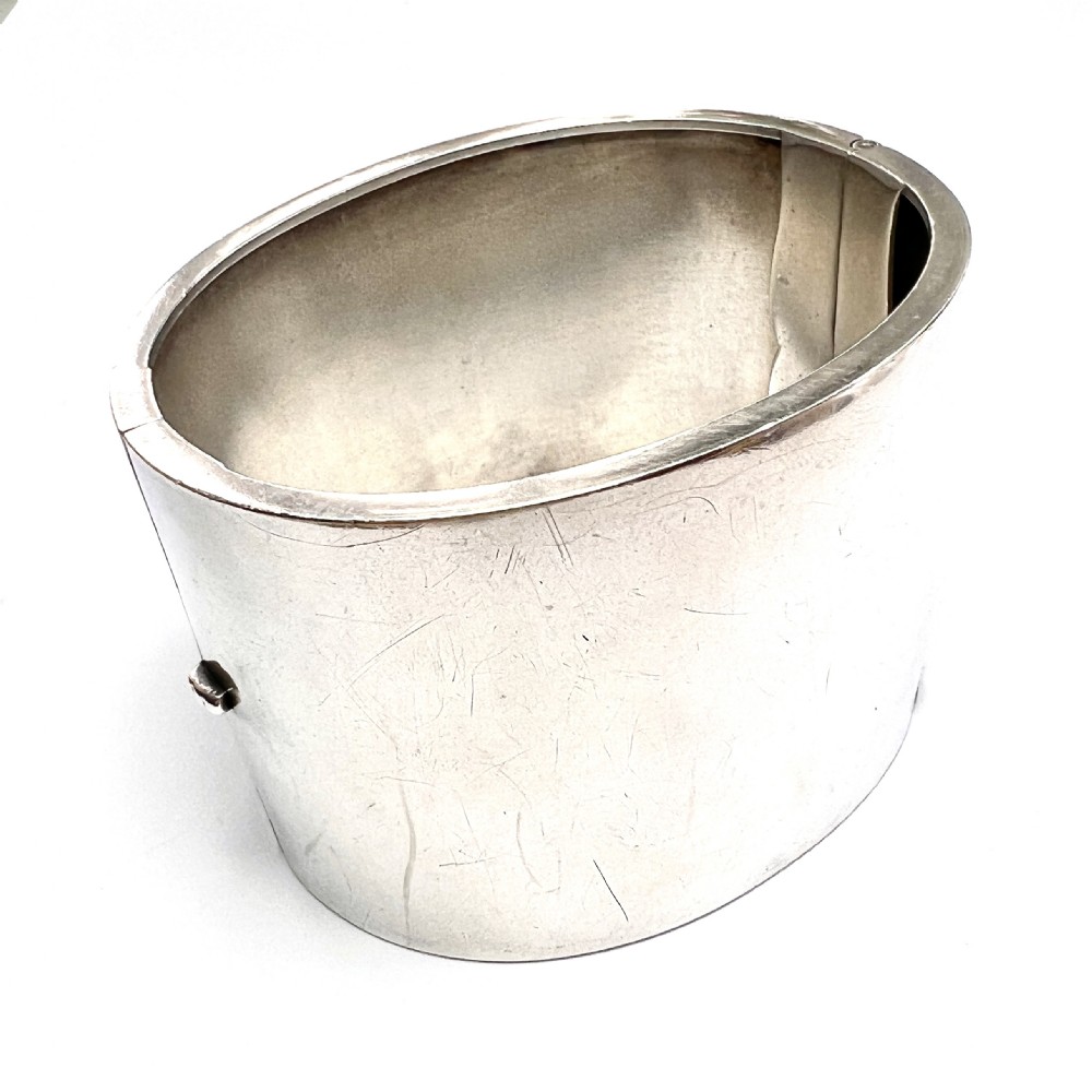Victorian Wide Sterling Silver Hinged Cuff Bangle View VII