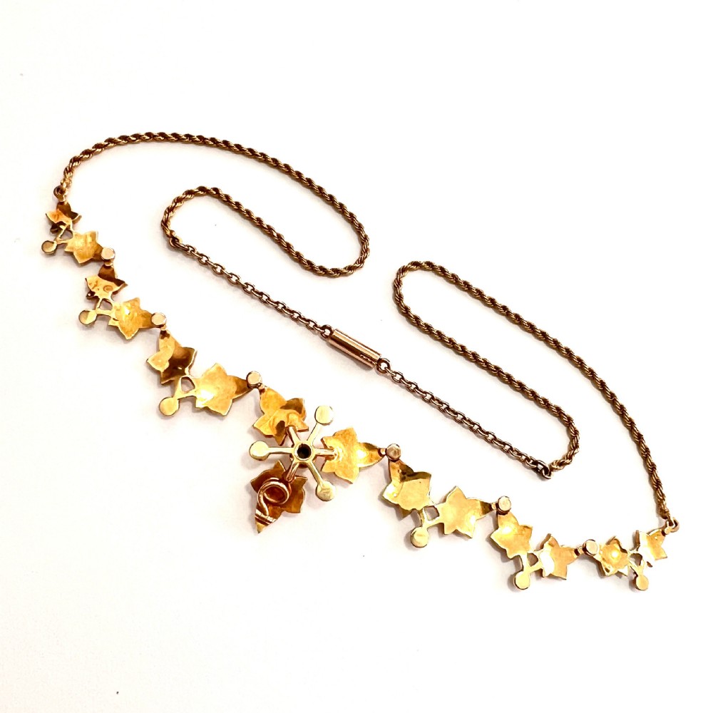 RESERVED • Edwardian 15CT Gold Seed Pearl Ivy Leaf Necklace View V