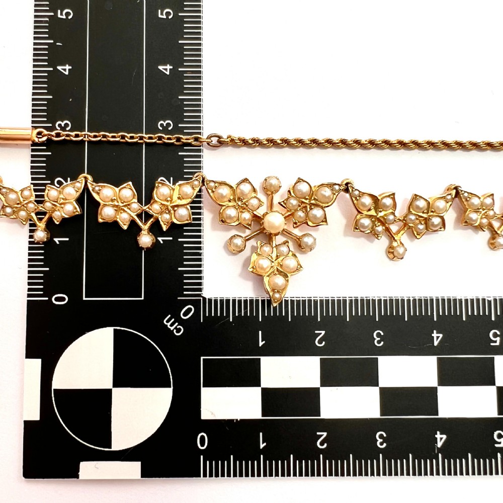 RESERVED • Edwardian 15CT Gold Seed Pearl Ivy Leaf Necklace View VIII