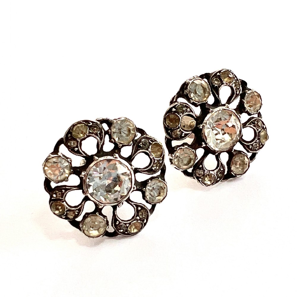 Georgian Silver Old Cut Paste Button Earrings