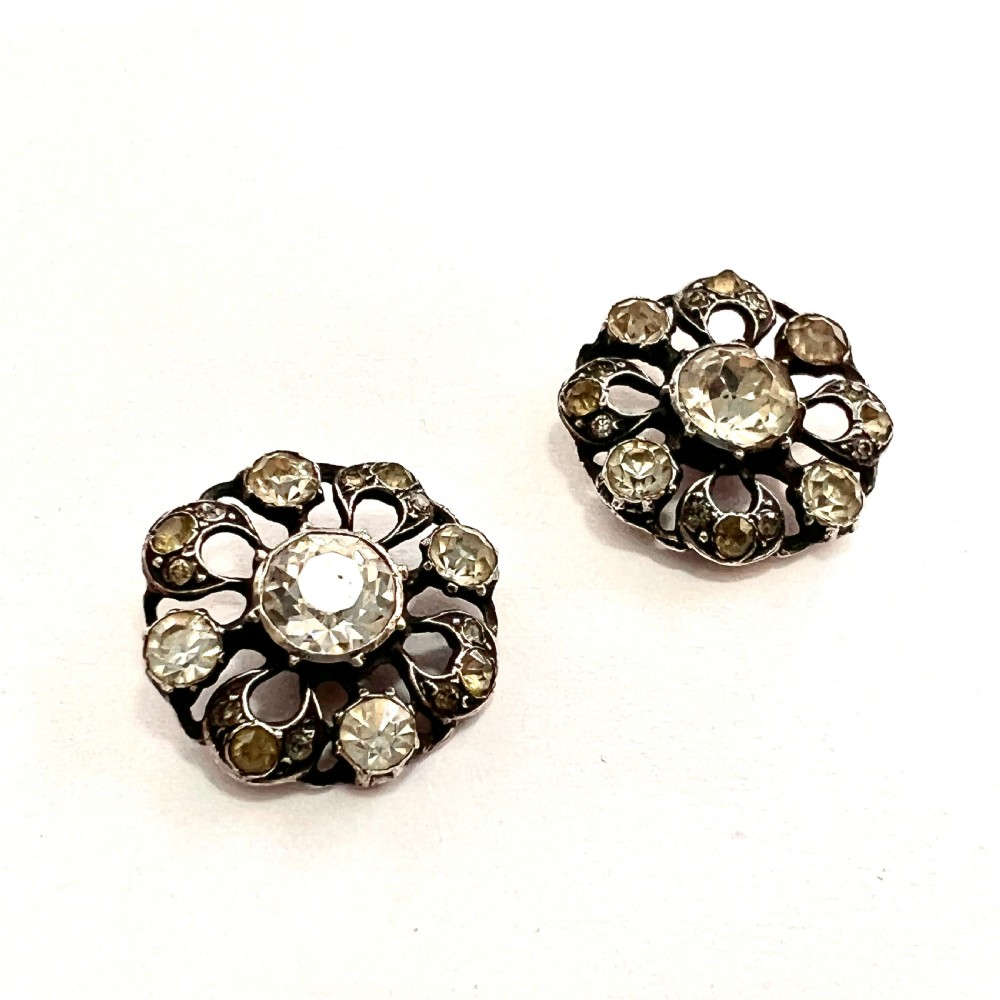 Georgian Silver Old Cut Paste Button Earrings View II