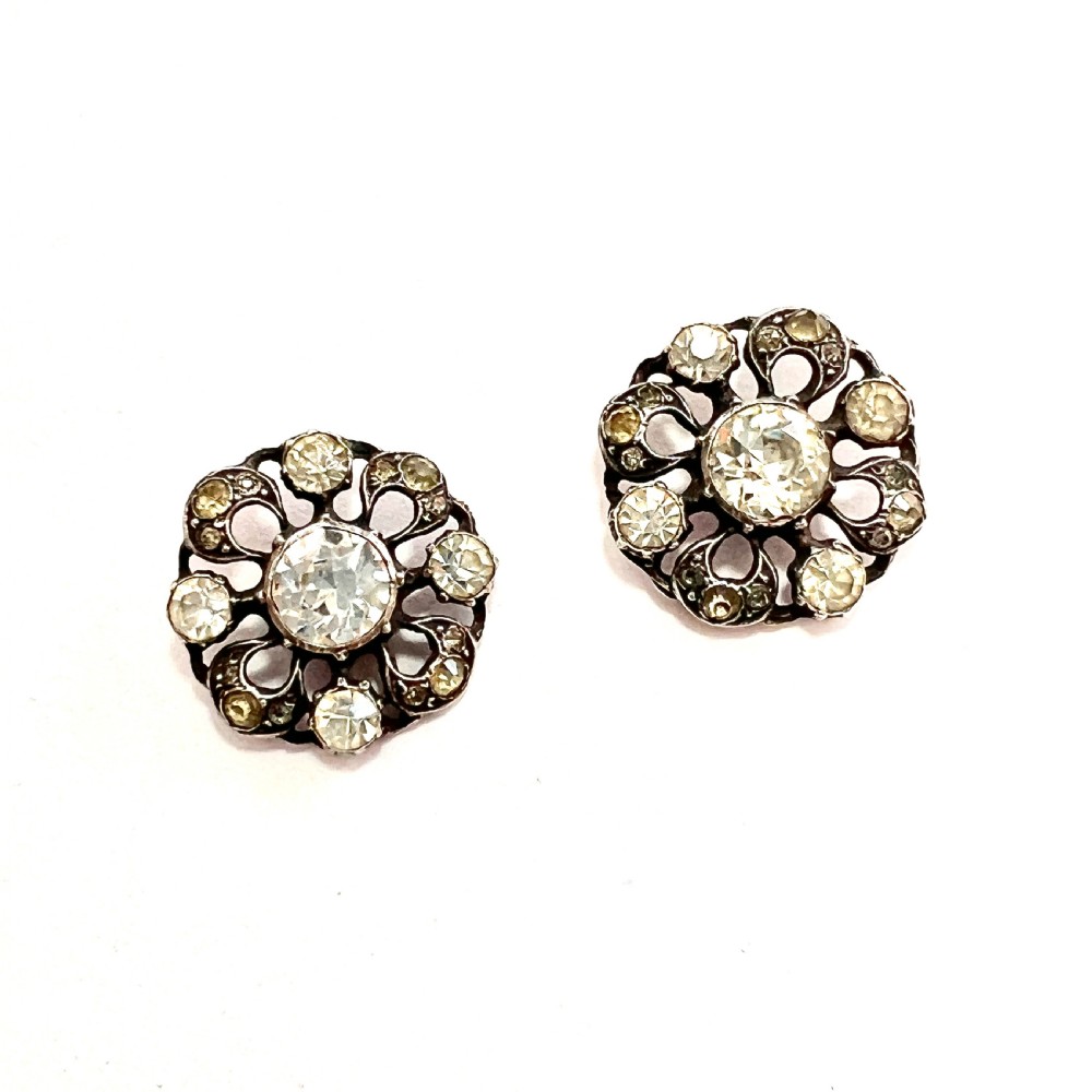 Georgian Silver Old Cut Paste Button Earrings View III