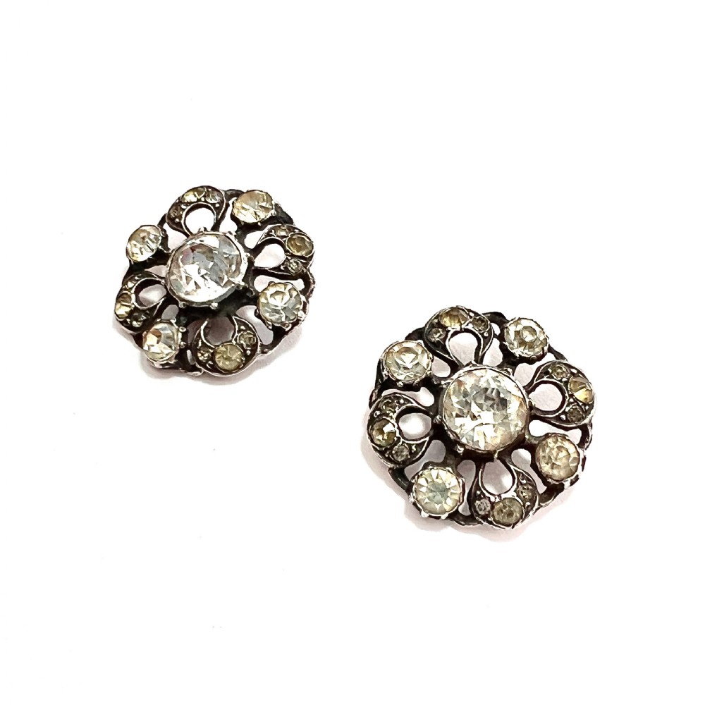 Georgian Silver Old Cut Paste Button Earrings View V