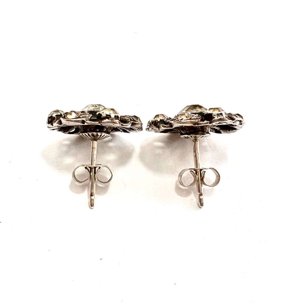 Georgian Silver Old Cut Paste Button Earrings View VI