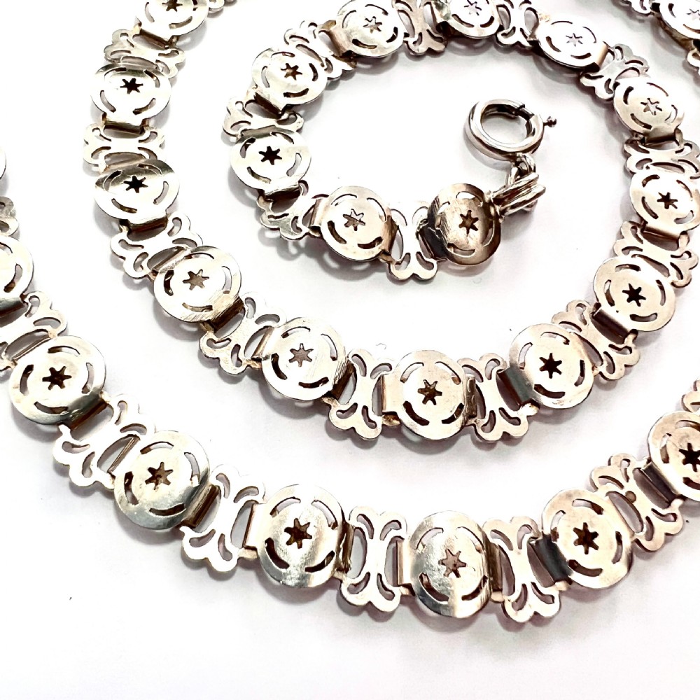 Victorian Silver Book Chain Pierced Star Necklace View II