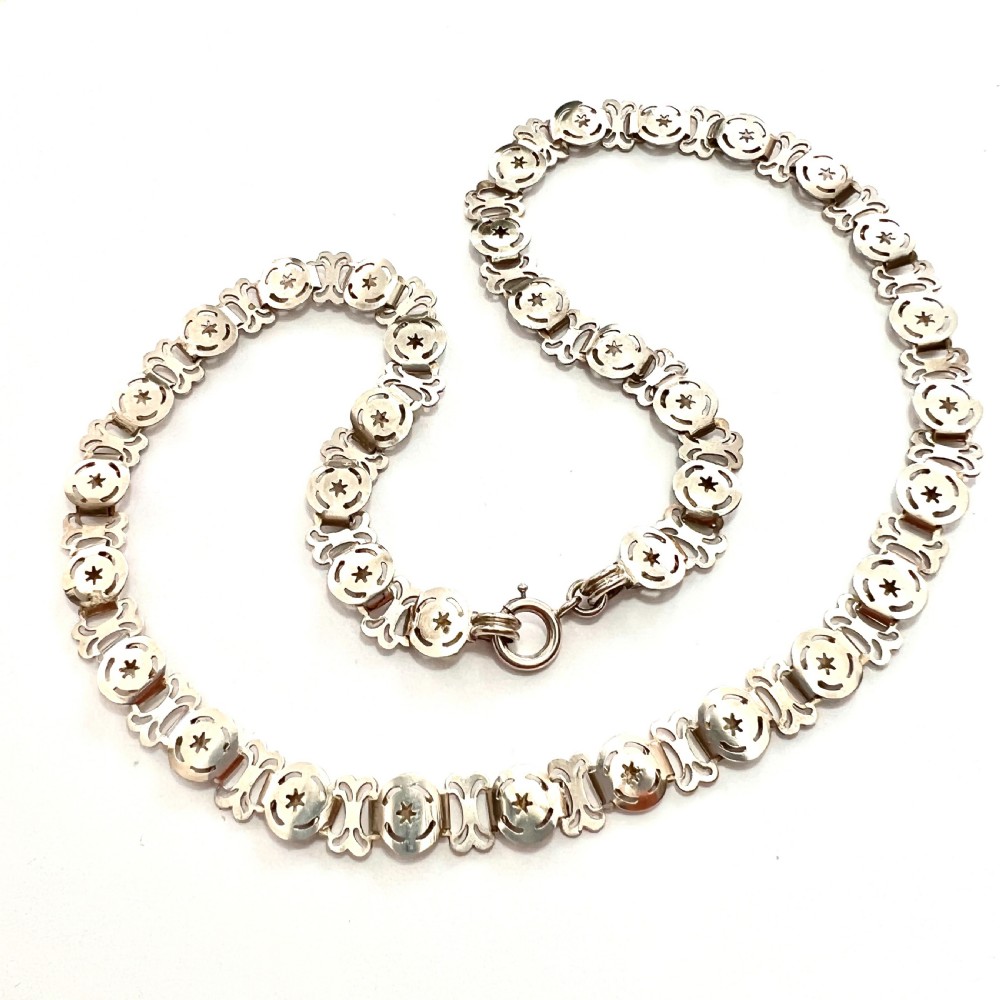 Victorian Silver Book Chain Pierced Star Necklace View III
