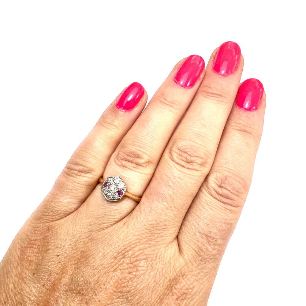 Art Deco Ruby and Diamond 18CT Gold Palladium Ring View II