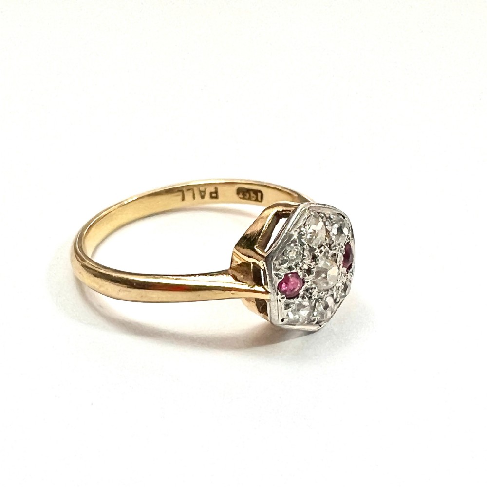Art Deco Ruby and Diamond 18CT Gold Palladium Ring View V