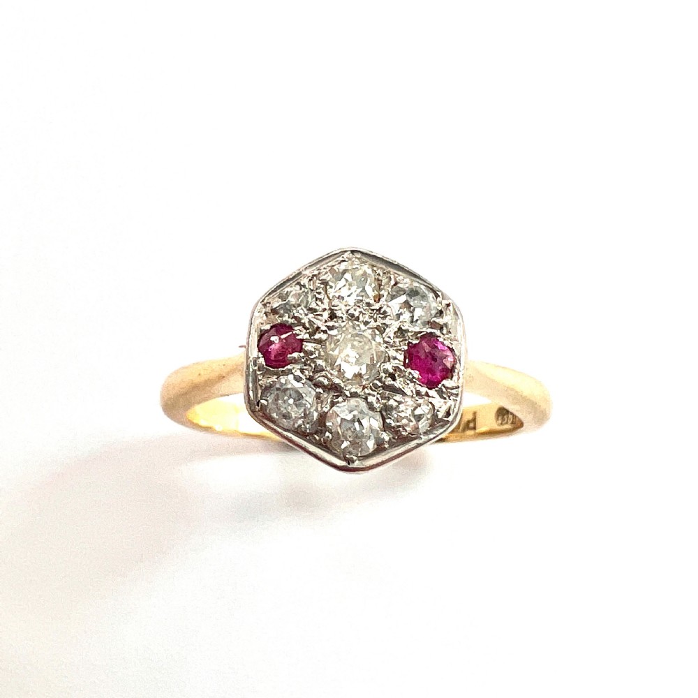 Art Deco Ruby and Diamond 18CT Gold Palladium Ring View VII
