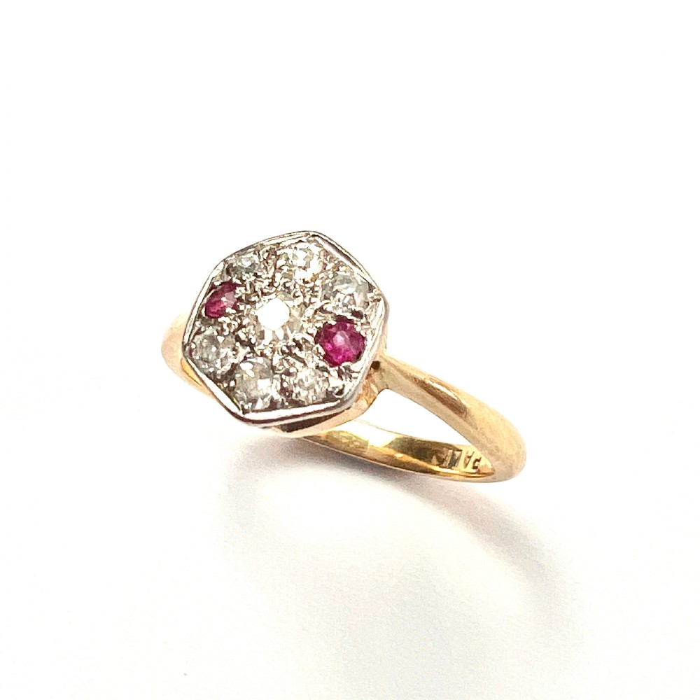 Art Deco Ruby and Diamond 18CT Gold Palladium Ring View VIII