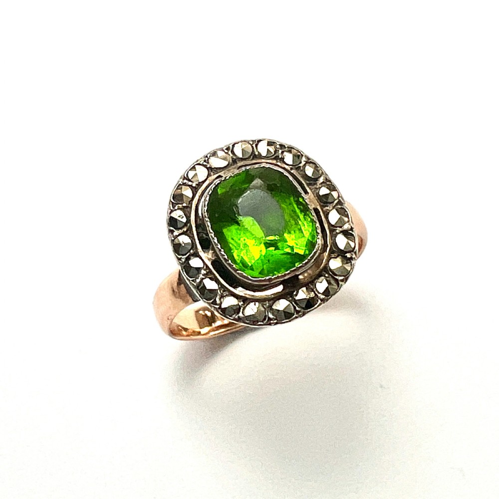 Art Deco 9CT Gold and Silver Paste Marcasite Halo Ring