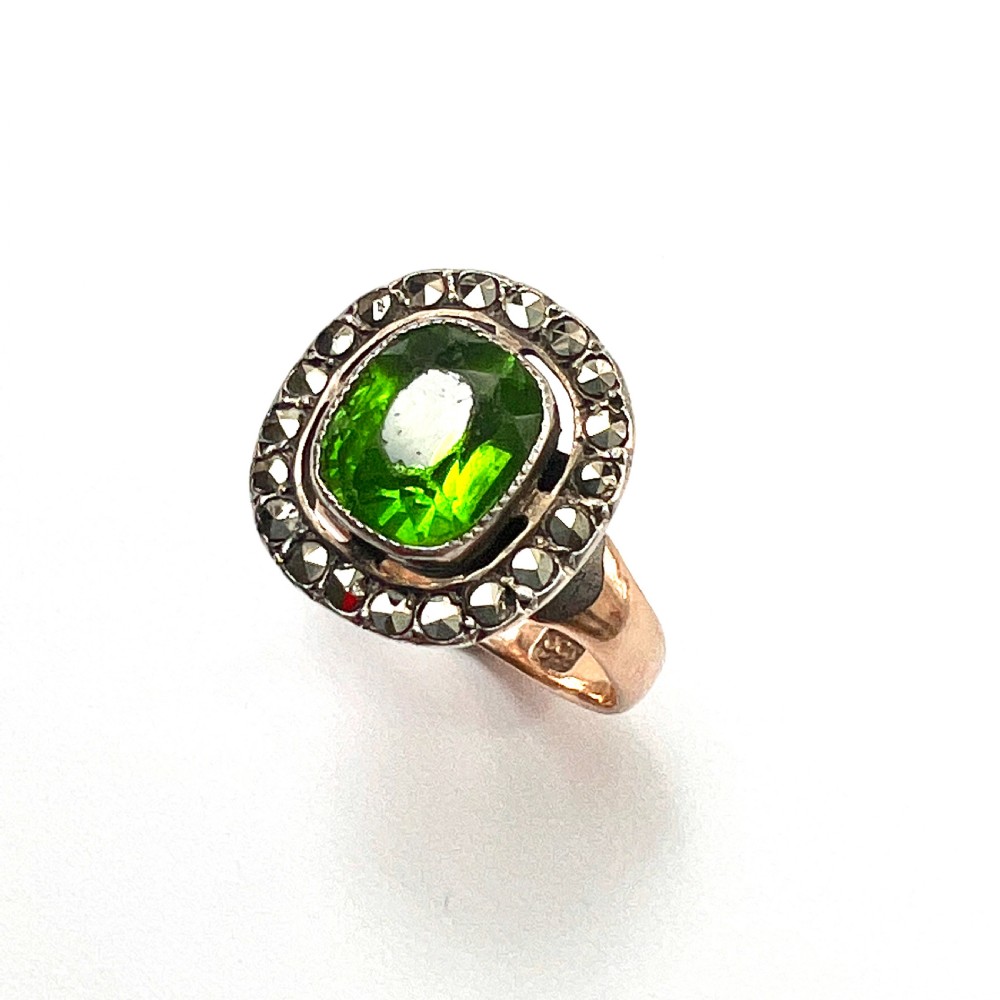 Art Deco 9CT Gold and Silver Paste Marcasite Halo Ring View III