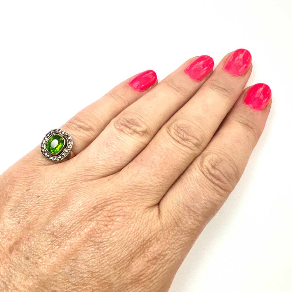 Art Deco 9CT Gold and Silver Paste Marcasite Halo Ring View VIII