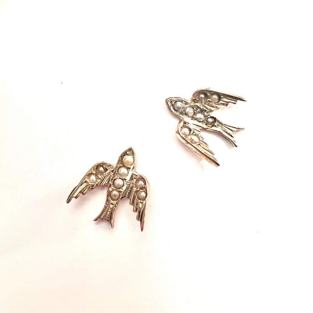 Victorian 9CT Gold and Pearl Swallow Earrings View III