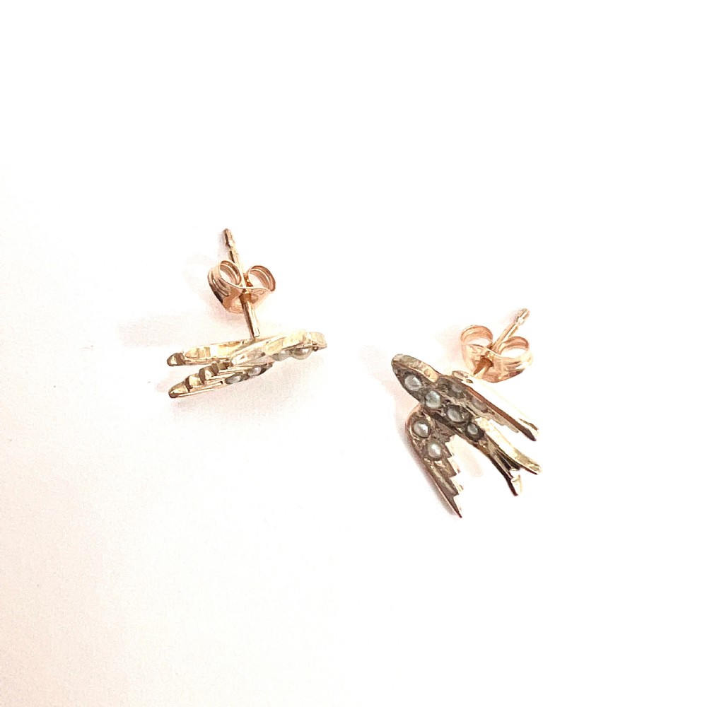 Victorian 9CT Gold and Pearl Swallow Earrings View V
