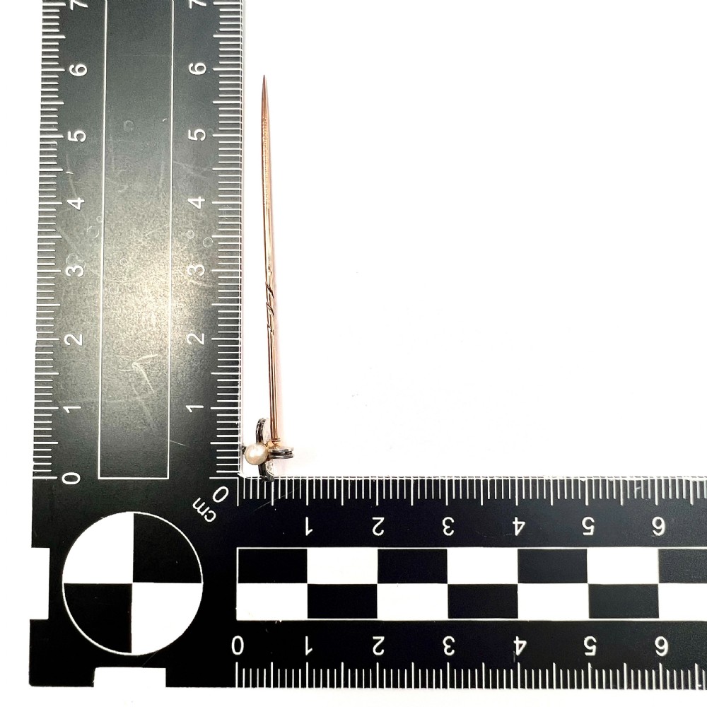 Art Deco 9CT Gold Pearl Cross Stick Pin View V