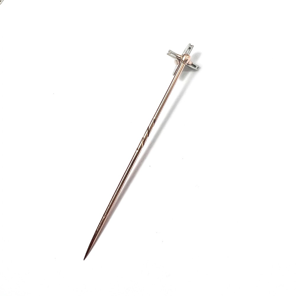 Art Deco 9CT Gold Pearl Cross Stick Pin View VI