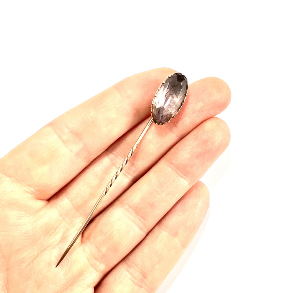 Georgian 9CT Rose Gold Purple Paste Stick Pin View VIII