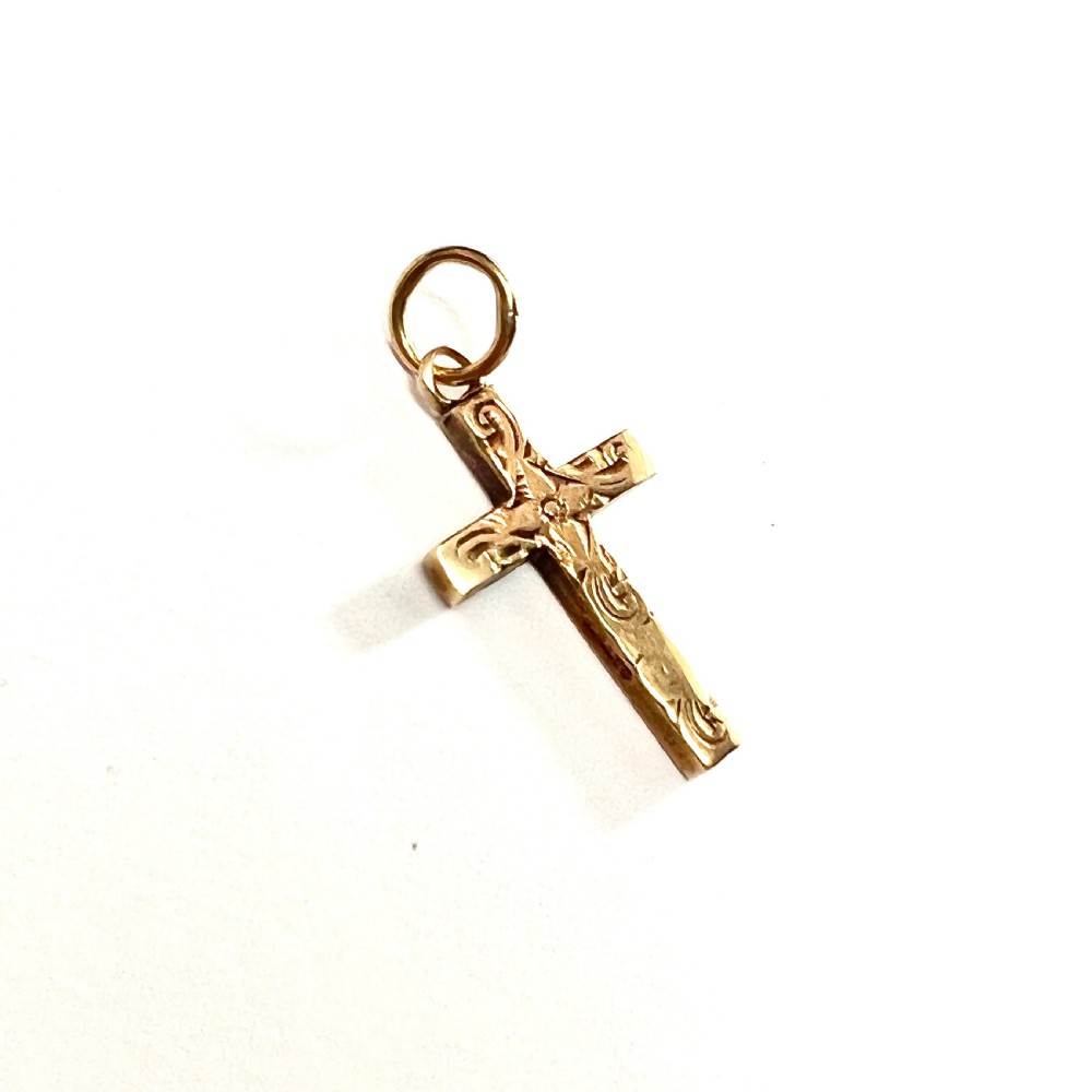 Tiny Victorian Engraved 9CT Gold Cross Pendant