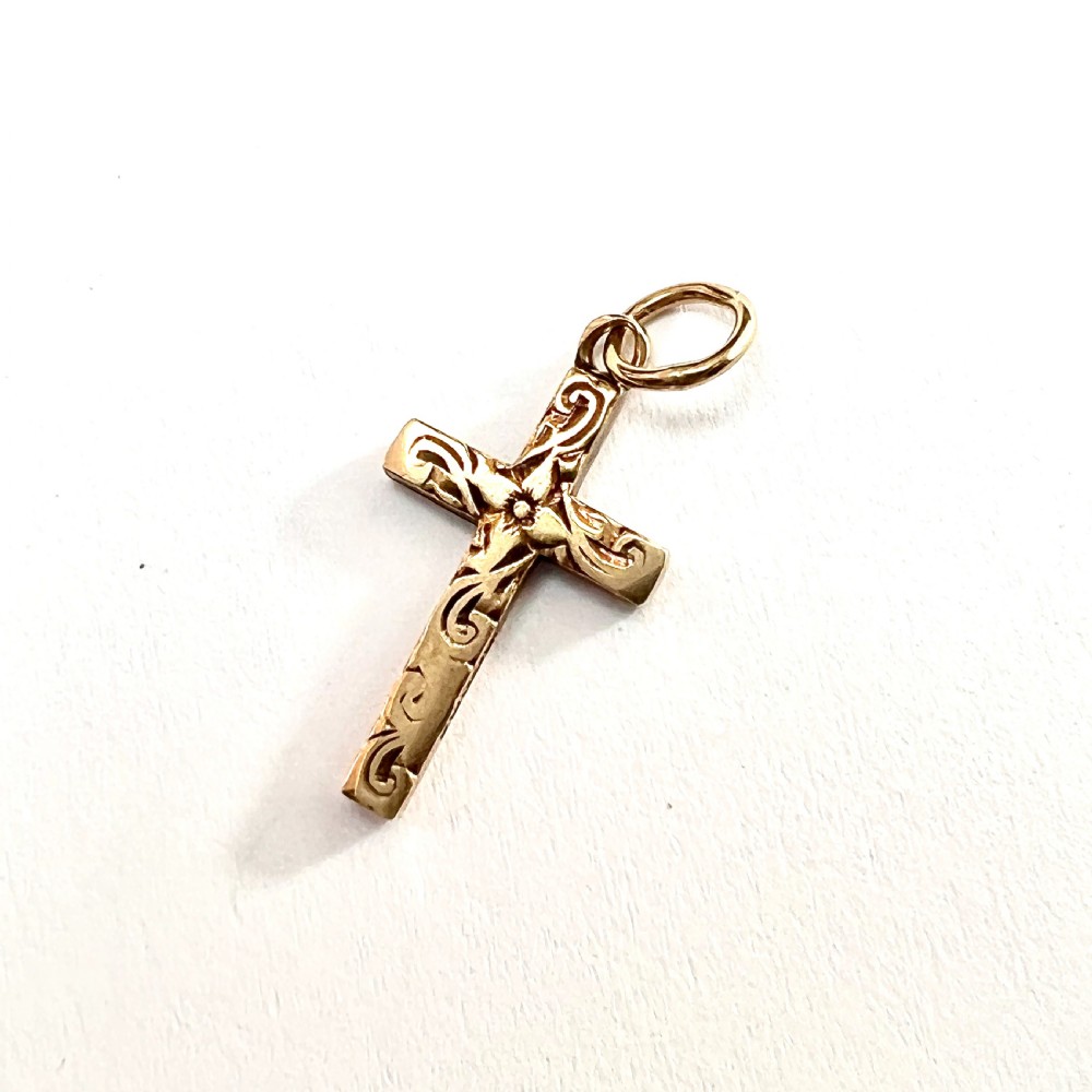 Tiny Victorian Engraved 9CT Gold Cross Pendant View III