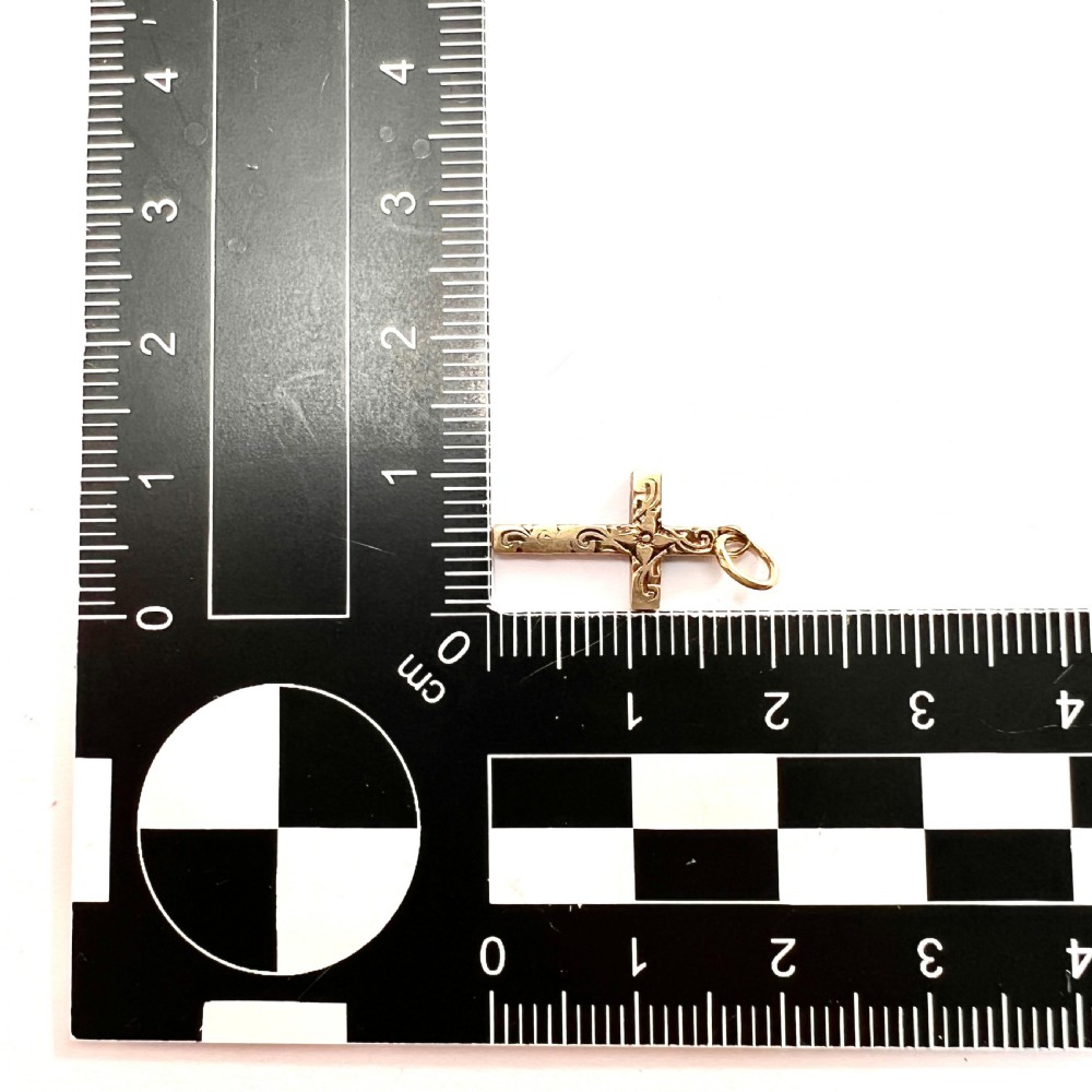 Tiny Victorian Engraved 9CT Gold Cross Pendant View IV
