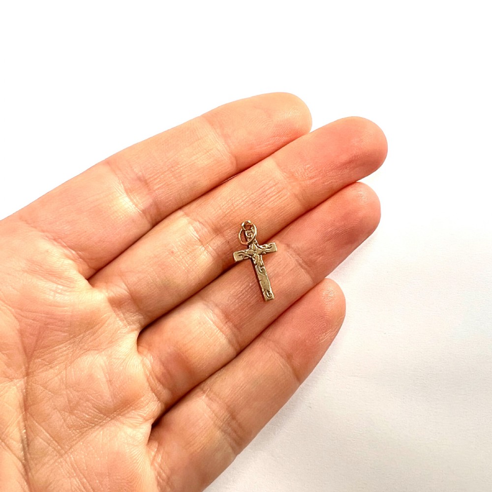Tiny Victorian Engraved 9CT Gold Cross Pendant View V