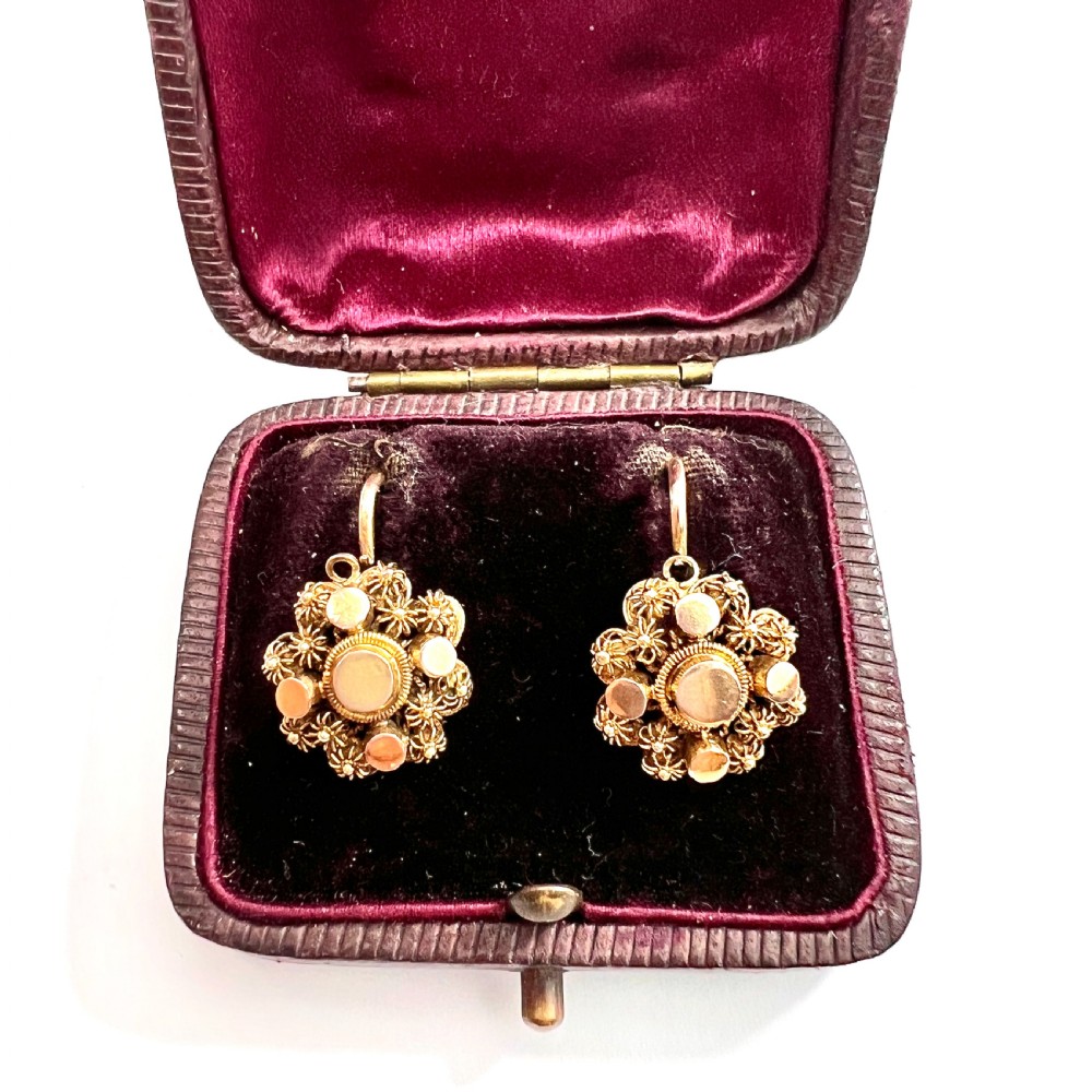 9CT Gold Victorian Canetille Cluster Earrings