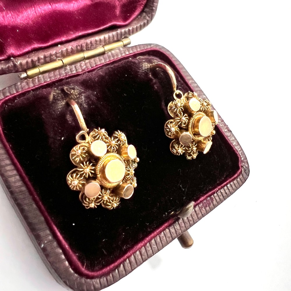9CT Gold Victorian Canetille Cluster Earrings View II