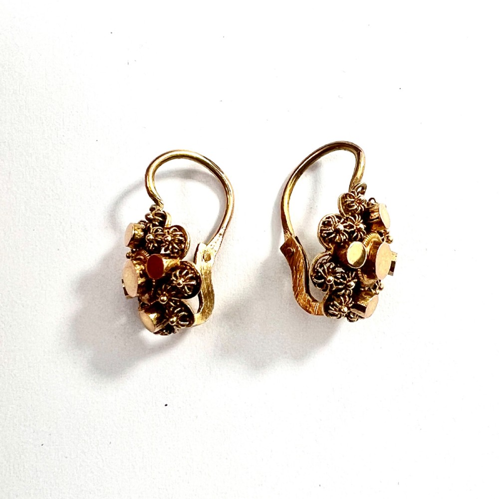 9CT Gold Victorian Canetille Cluster Earrings View IV