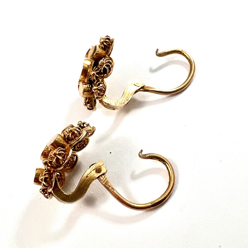 9CT Gold Victorian Canetille Cluster Earrings View V