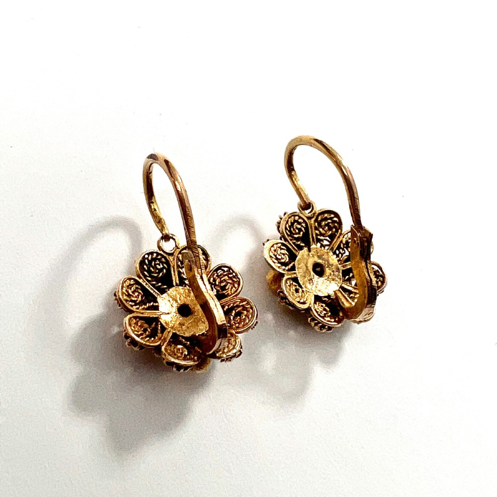 9CT Gold Victorian Canetille Cluster Earrings View VI