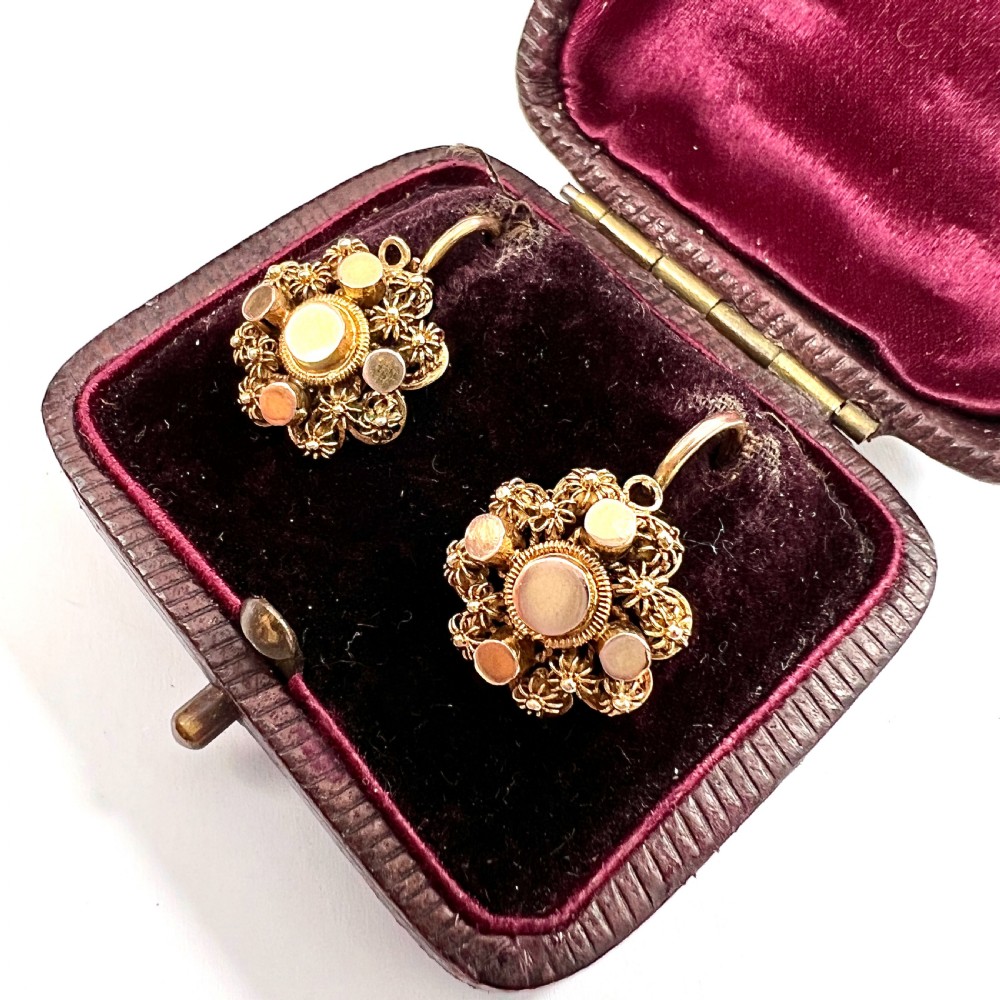 9CT Gold Victorian Canetille Cluster Earrings View VII