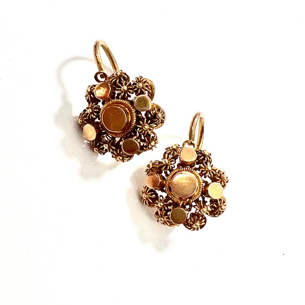9CT Gold Victorian Canetille Cluster Earrings View VIII