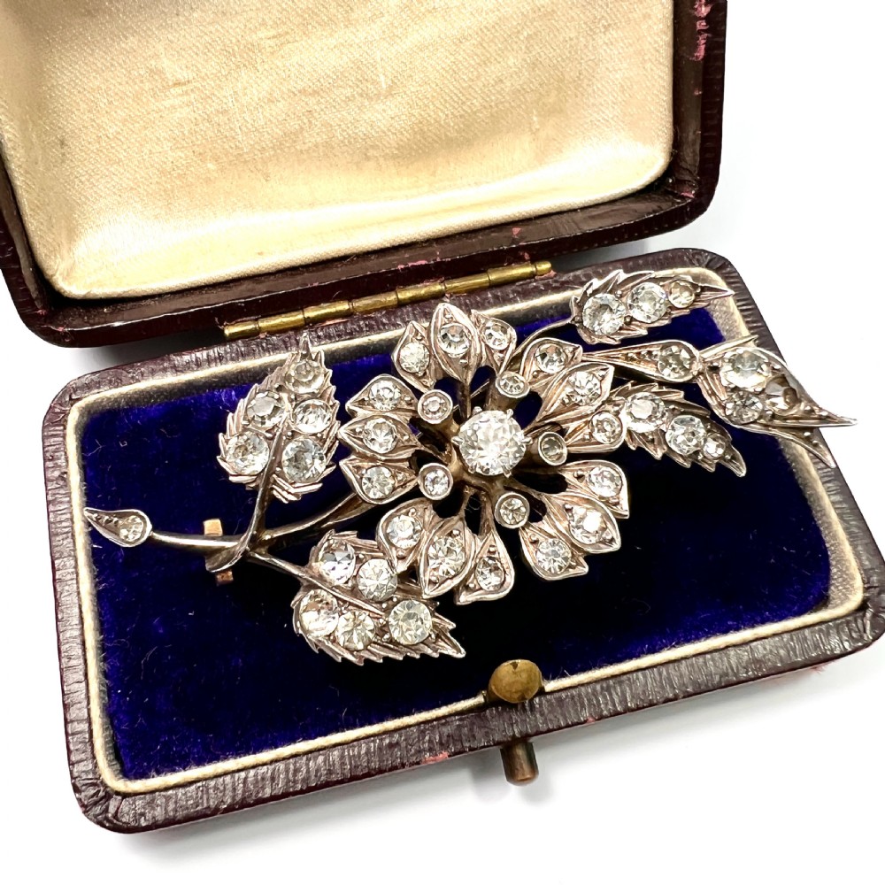Victorian Silver Paste Flower Spray Brooch  View II