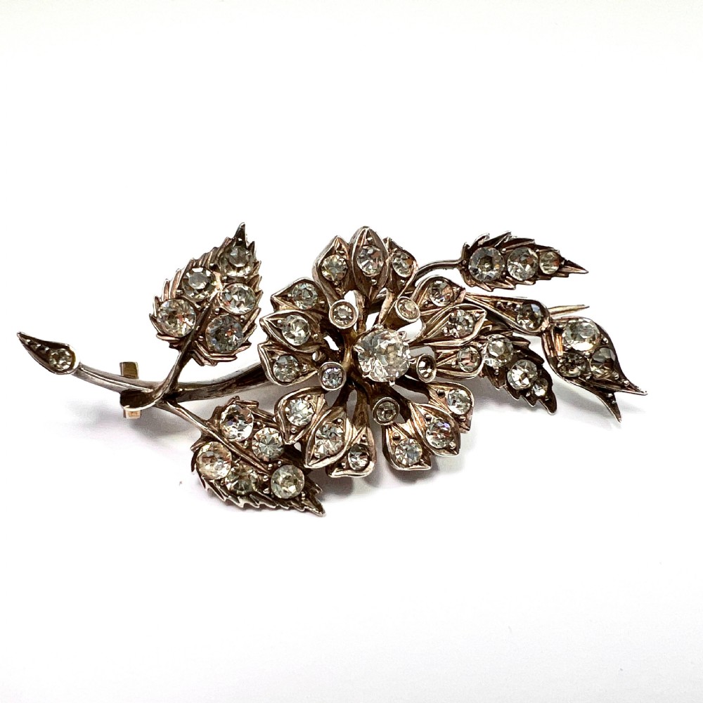 Victorian Silver Paste Flower Spray Brooch  View III