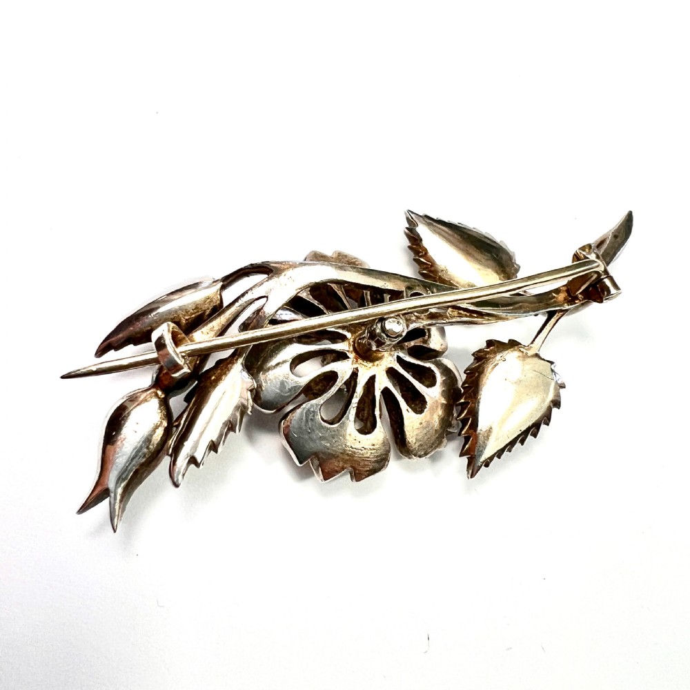 Victorian Silver Paste Flower Spray Brooch  View V
