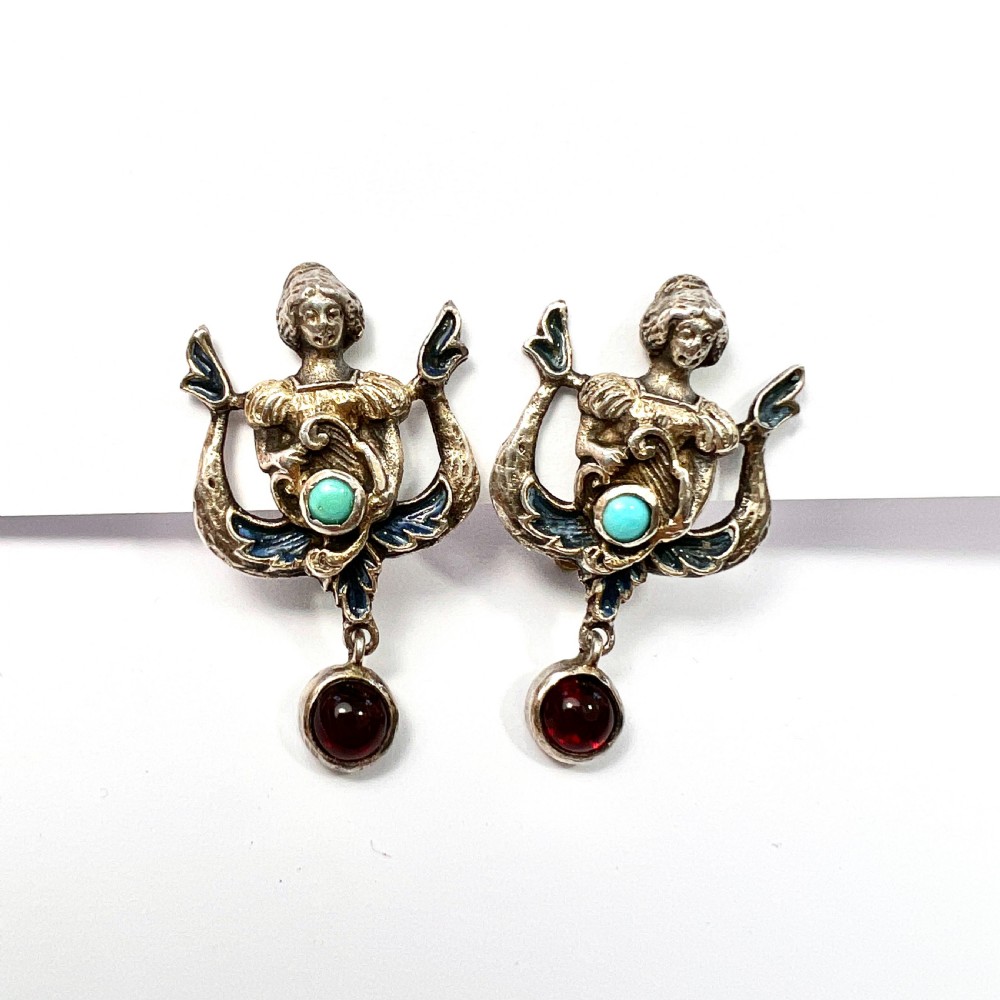 Rare Antique Austro Hungarian Style Enamel Silver Paste Earrings View IV