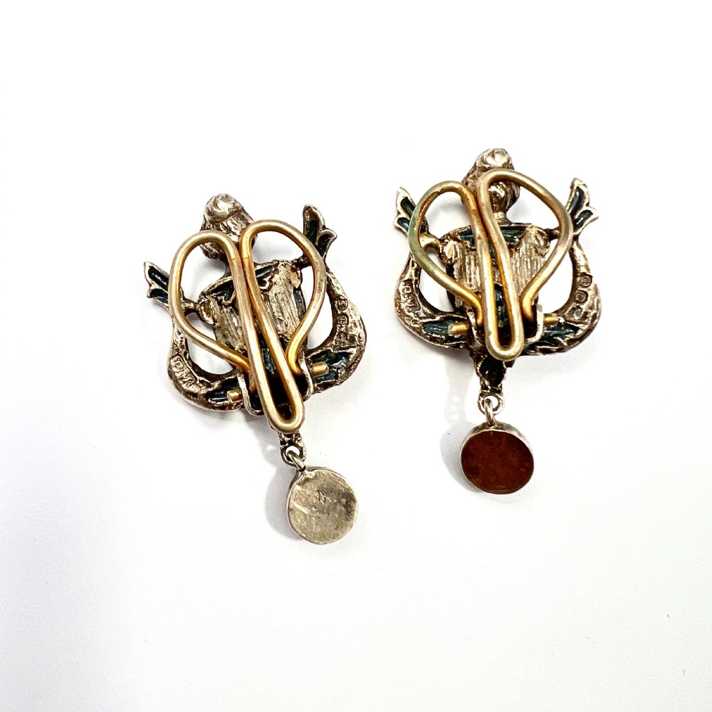 Rare Antique Austro Hungarian Style Enamel Silver Paste Earrings View V