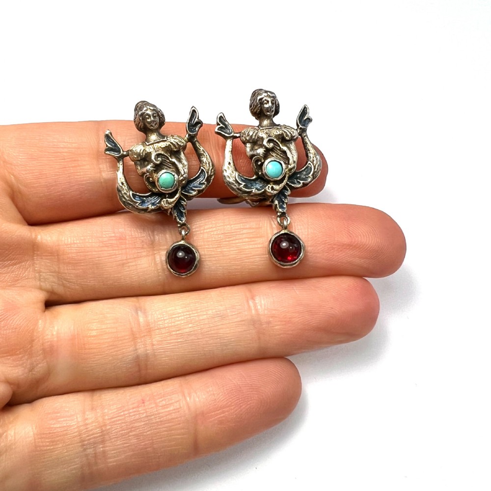 Rare Antique Austro Hungarian Style Enamel Silver Paste Earrings View VII