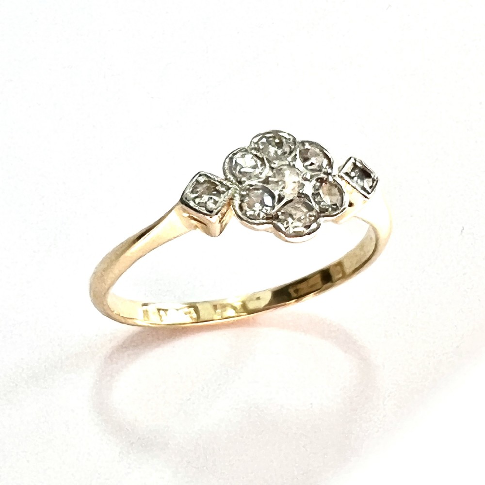 Art Deco 18CT Gold Platinum Diamond Flower Cluster Ring View II