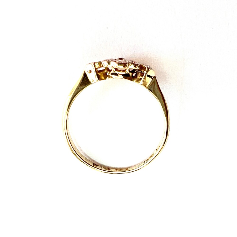 Art Deco 18CT Gold Platinum Diamond Flower Cluster Ring View VII