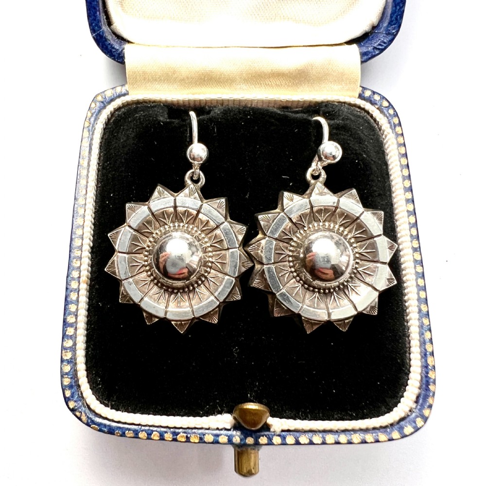 Victorian Silver Sunburst Earrings View II