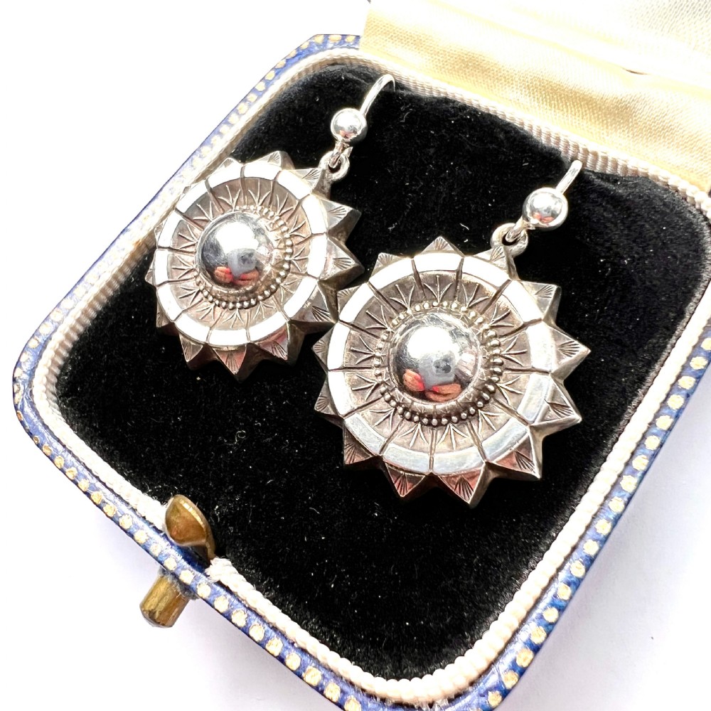Victorian Silver Sunburst Earrings View IV