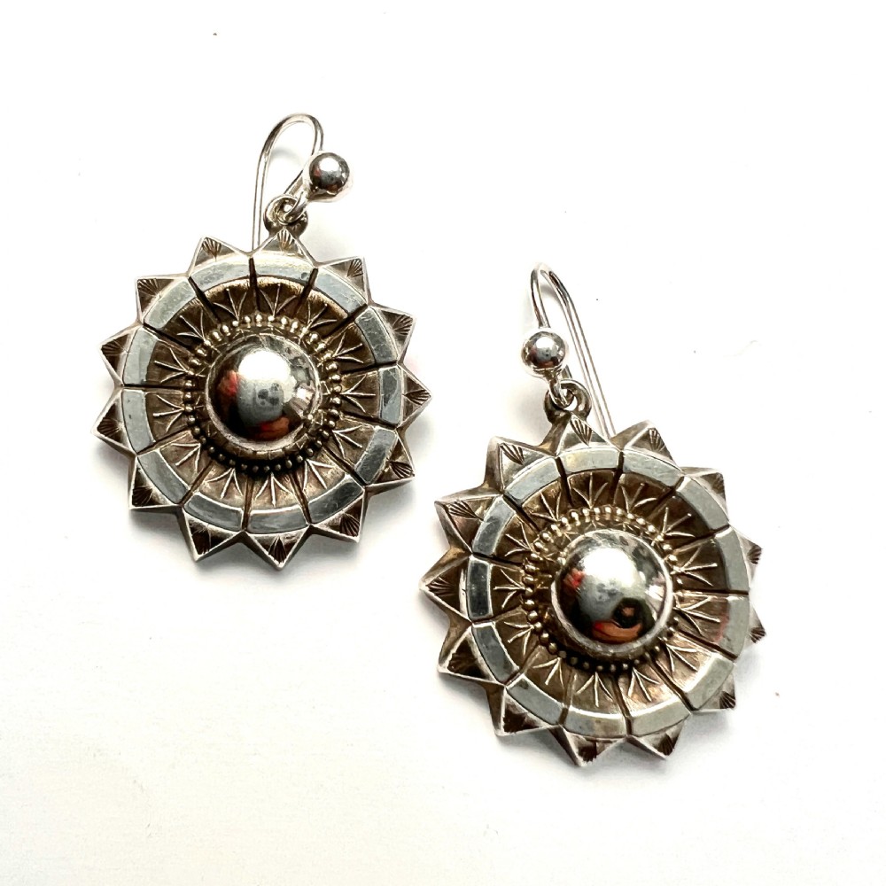 Victorian Silver Sunburst Earrings View V