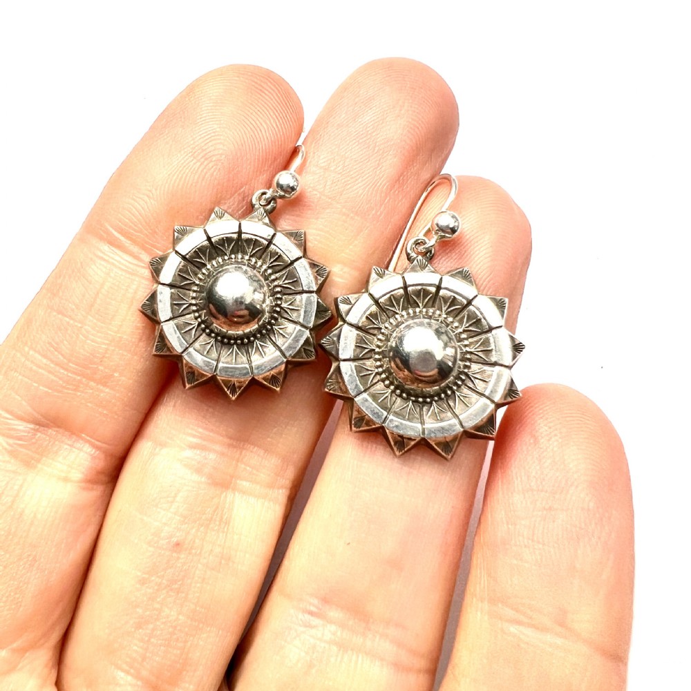 Victorian Silver Sunburst Earrings View VIII