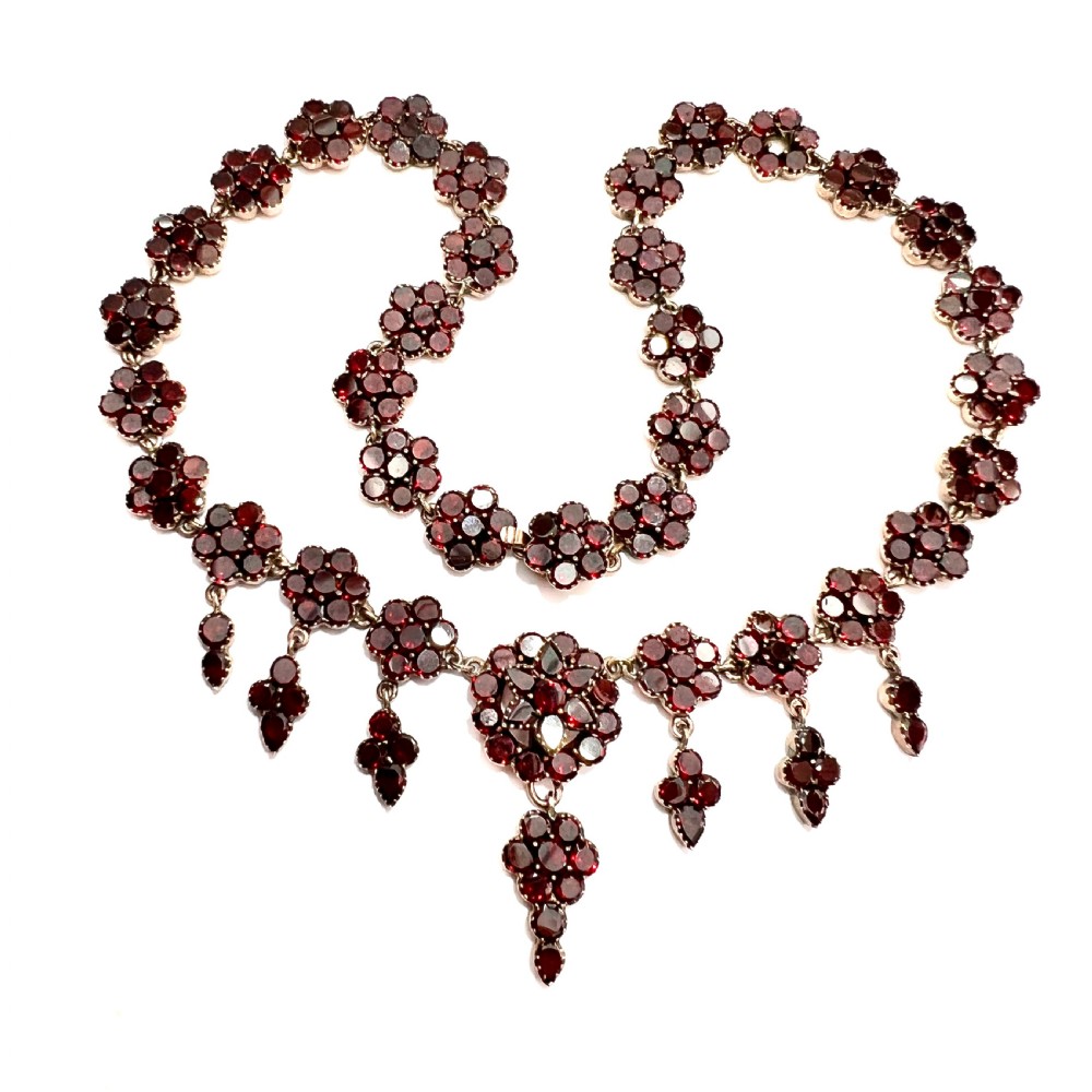 19th Century French Garnet Flower Cluster Necklace