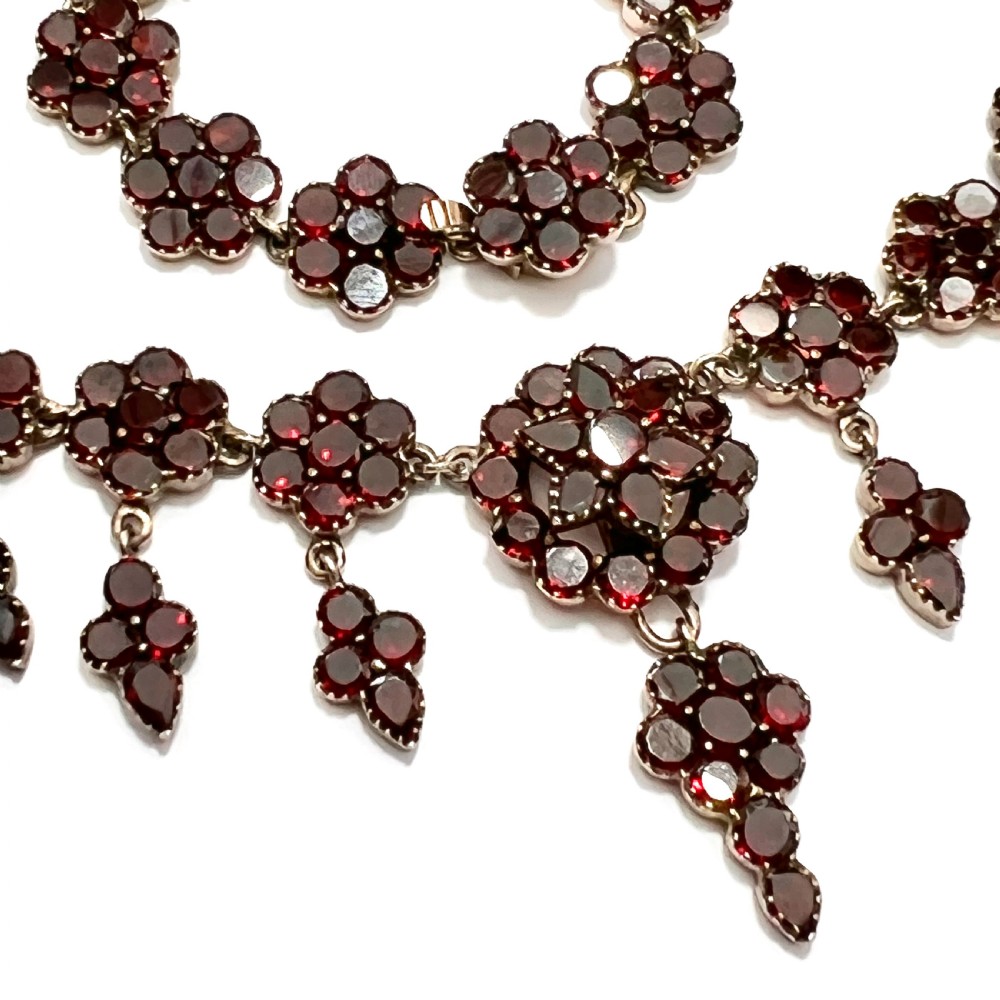 19th Century French Garnet Flower Cluster Necklace View III