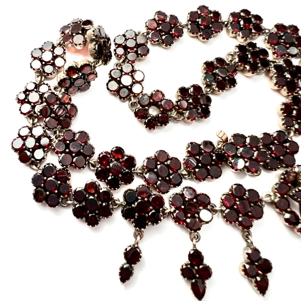 19th Century French Garnet Flower Cluster Necklace View V